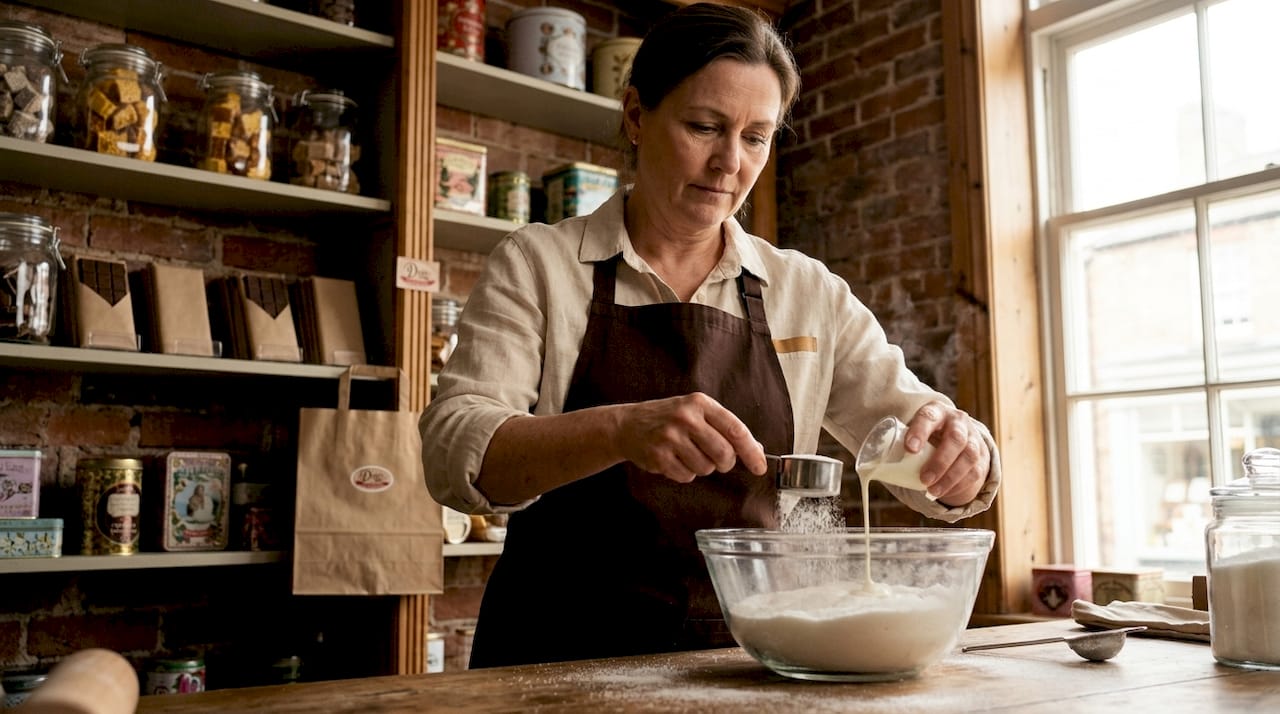 Artisan measuring natural candy ingredients