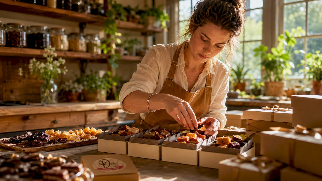 Artisan packaging toffee as event favors