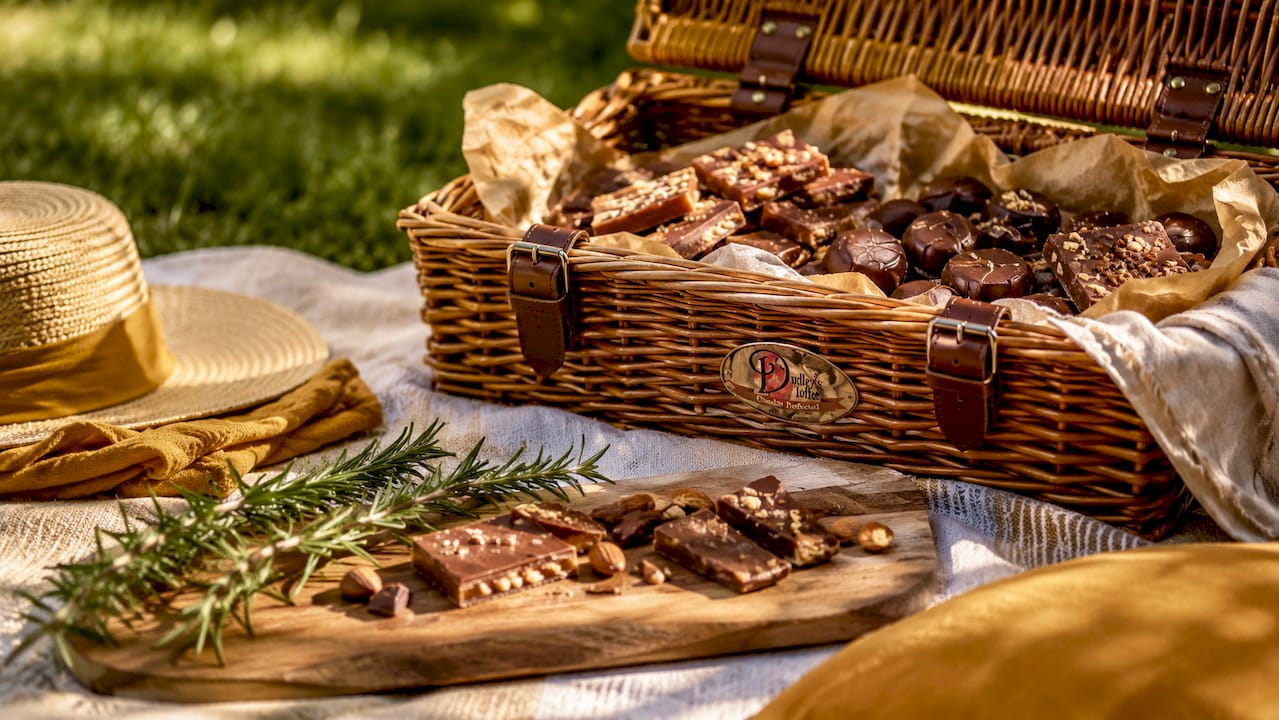 Elegant gift box with artisanal chocolates and toffee