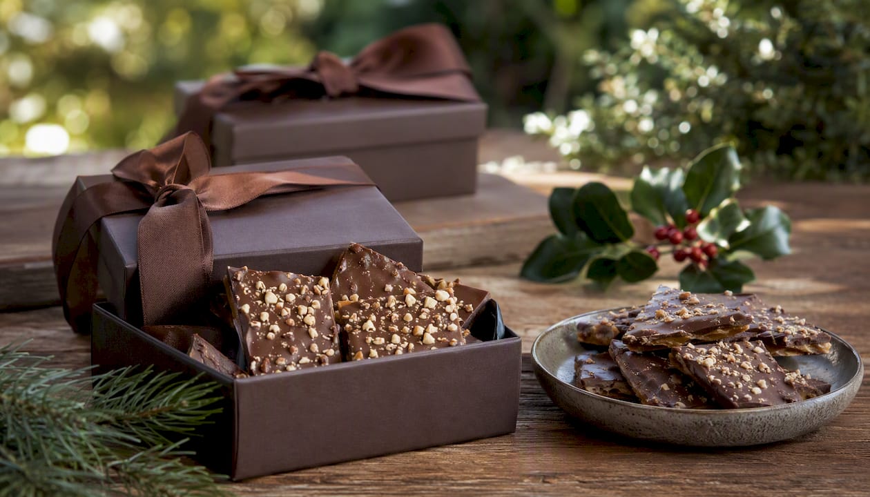 Assorted chocolate gift boxes with English almond toffee