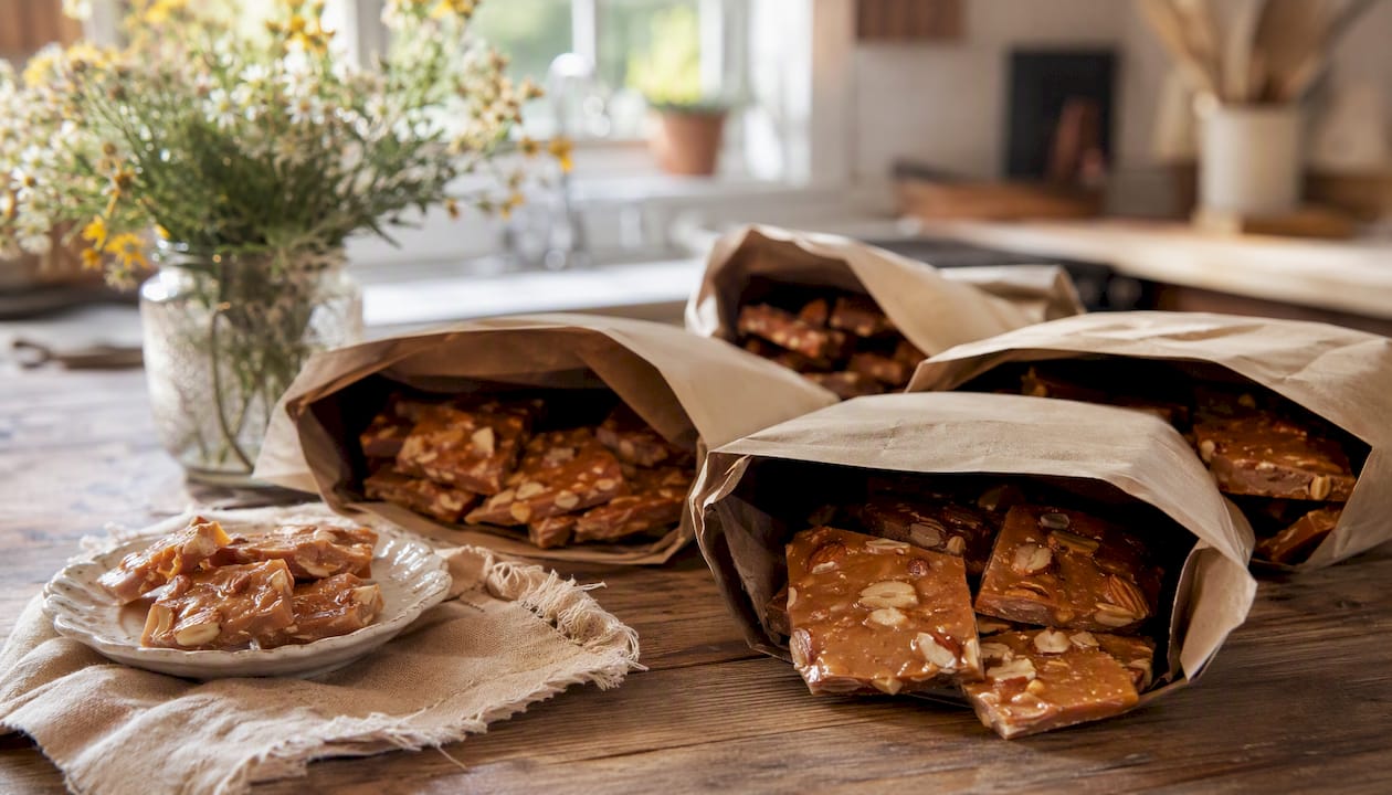 Handcrafted English almond toffee party favors