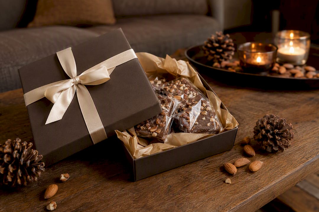 Corporate gift box with handcrafted toffee close-up