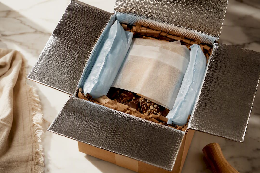 Insulated parcel prepared for chocolate shipping