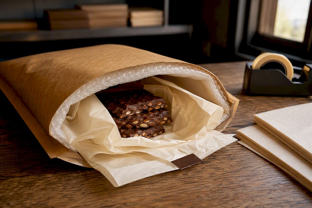 Chocolate gift parcel prepared for shipping