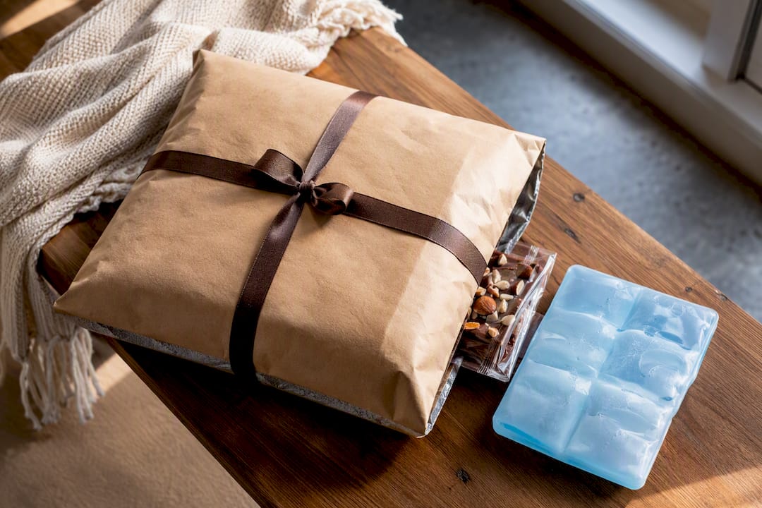 Insulated chocolate gift parcel with cold pack