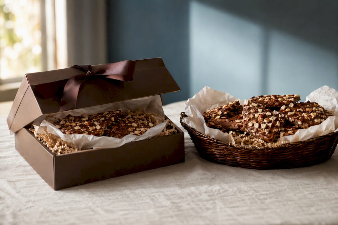 Gift box and basket prepared for shipping