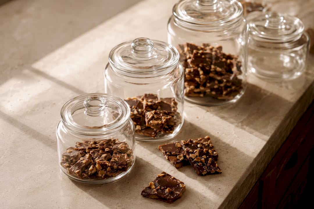 Candy jars arranged for guest portion planning