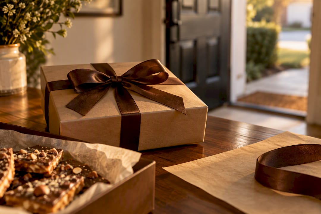 Toffee gift prepared for client pop-by
