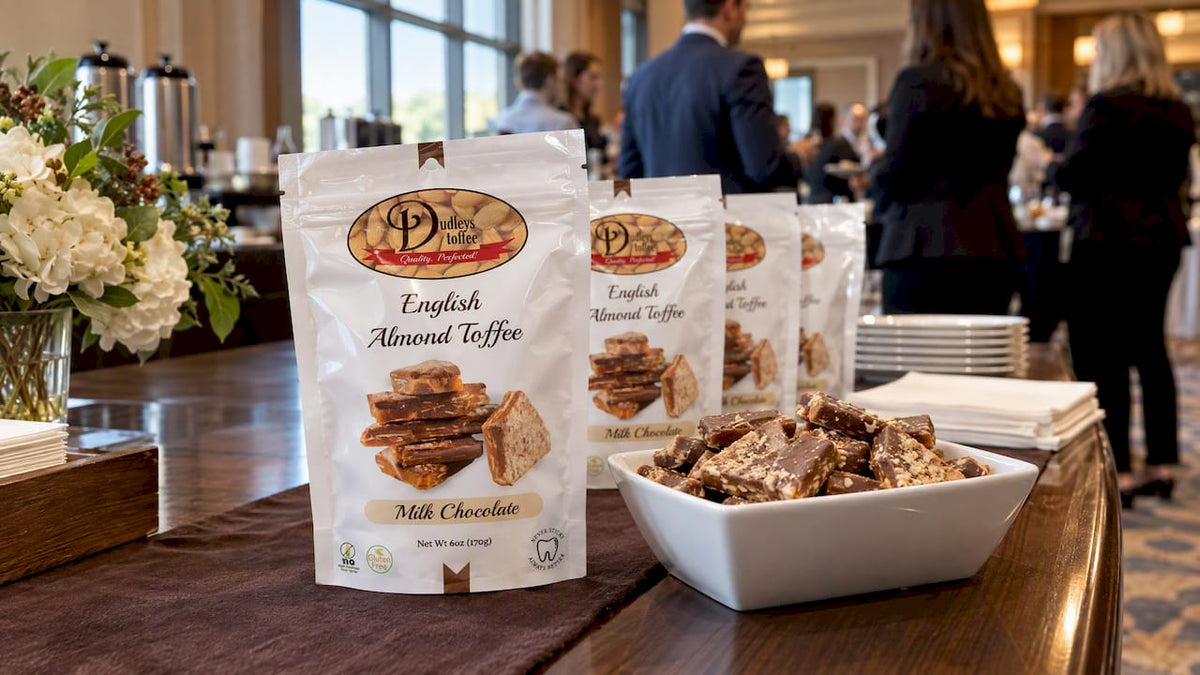 Dudley’s toffee arranged as corporate event favors