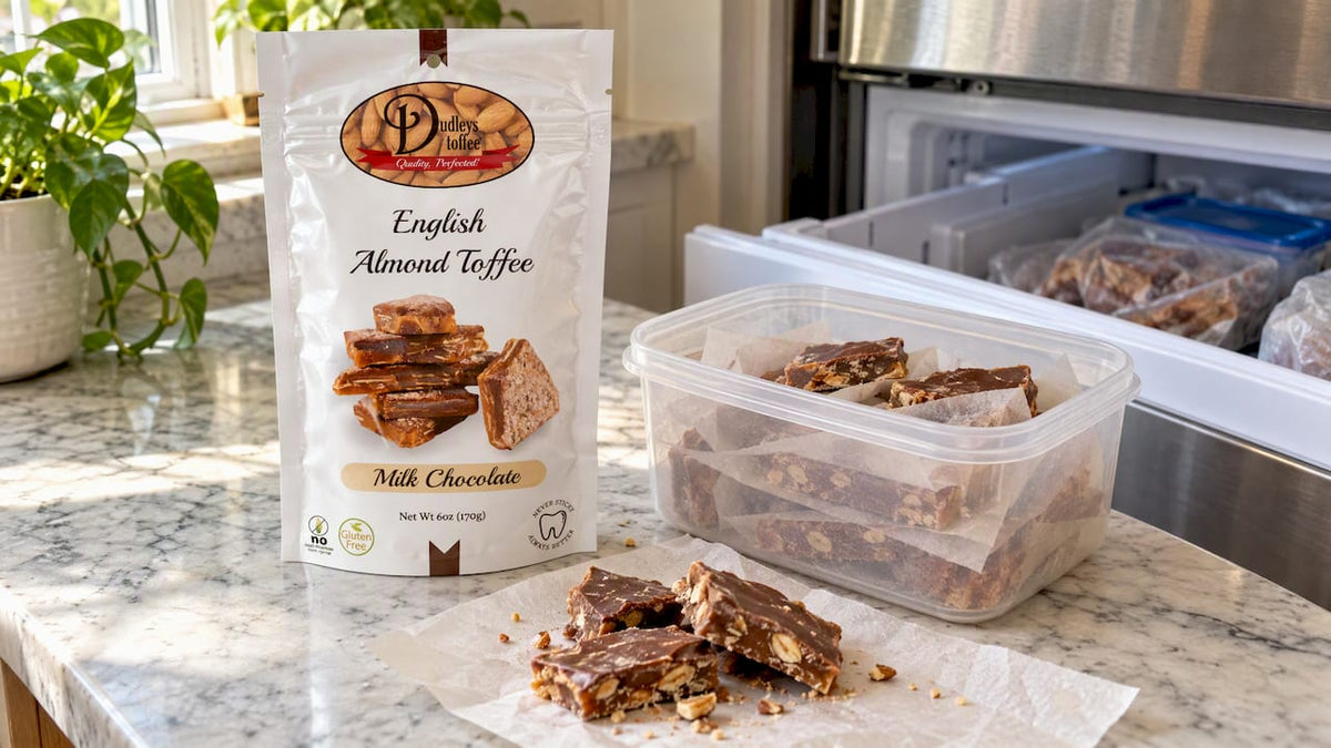 Dudley's milk chocolate toffee ready for freezing