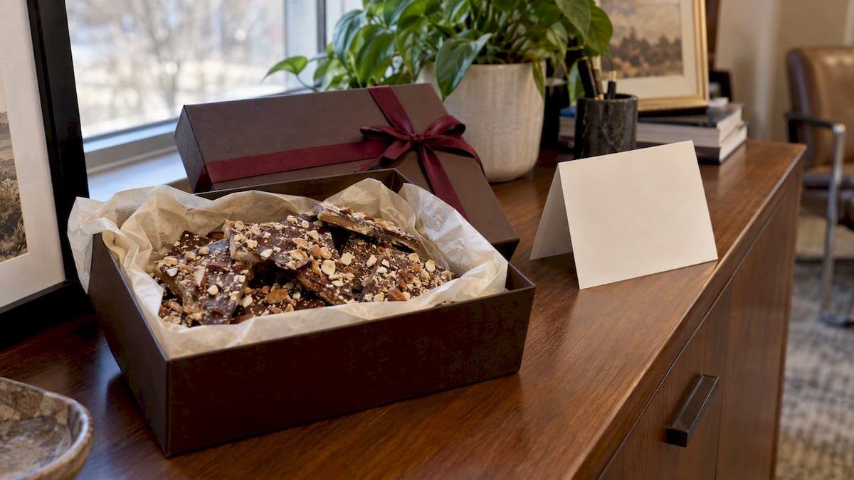 Handcrafted toffee gift prepared for a client