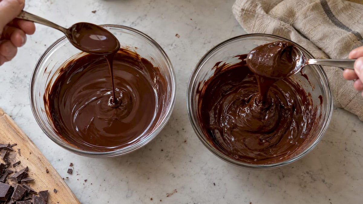 Melted couverture and regular chocolate compared