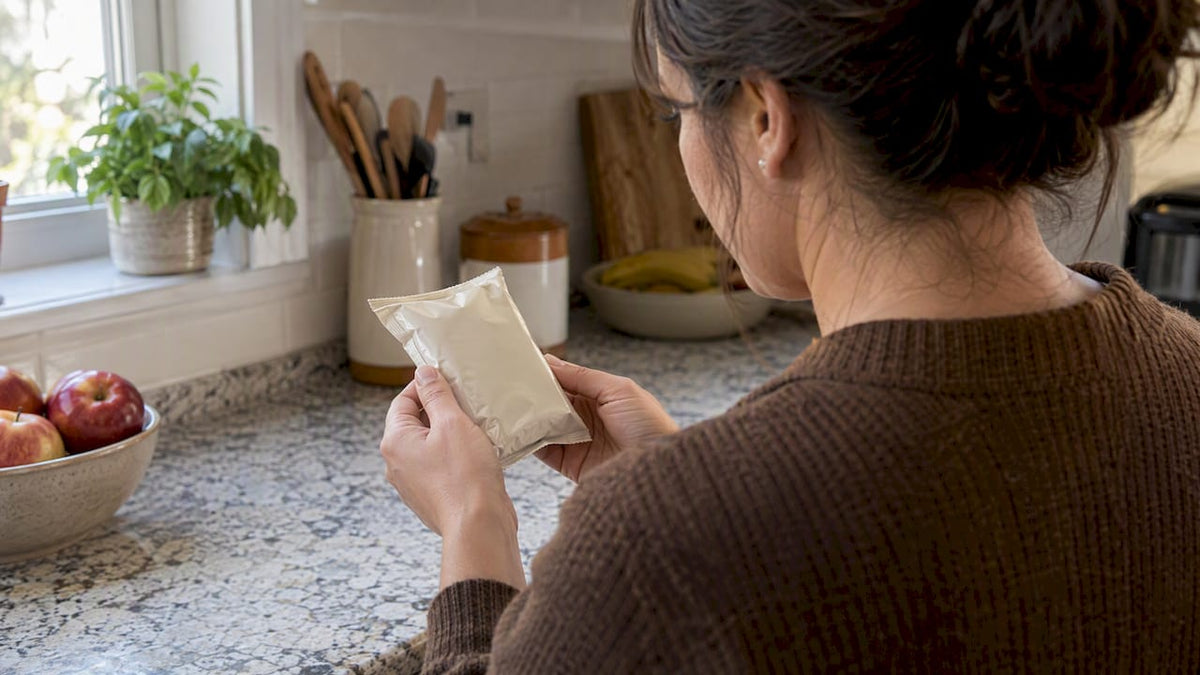 Shopper checking a toffee ingredient panel
